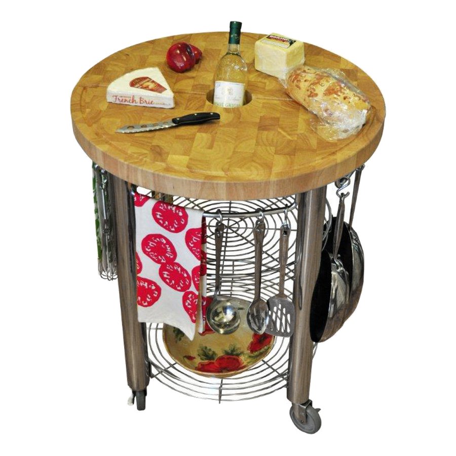 30 in. Round Kitchen Cart 2 in. Butcher Block Cart